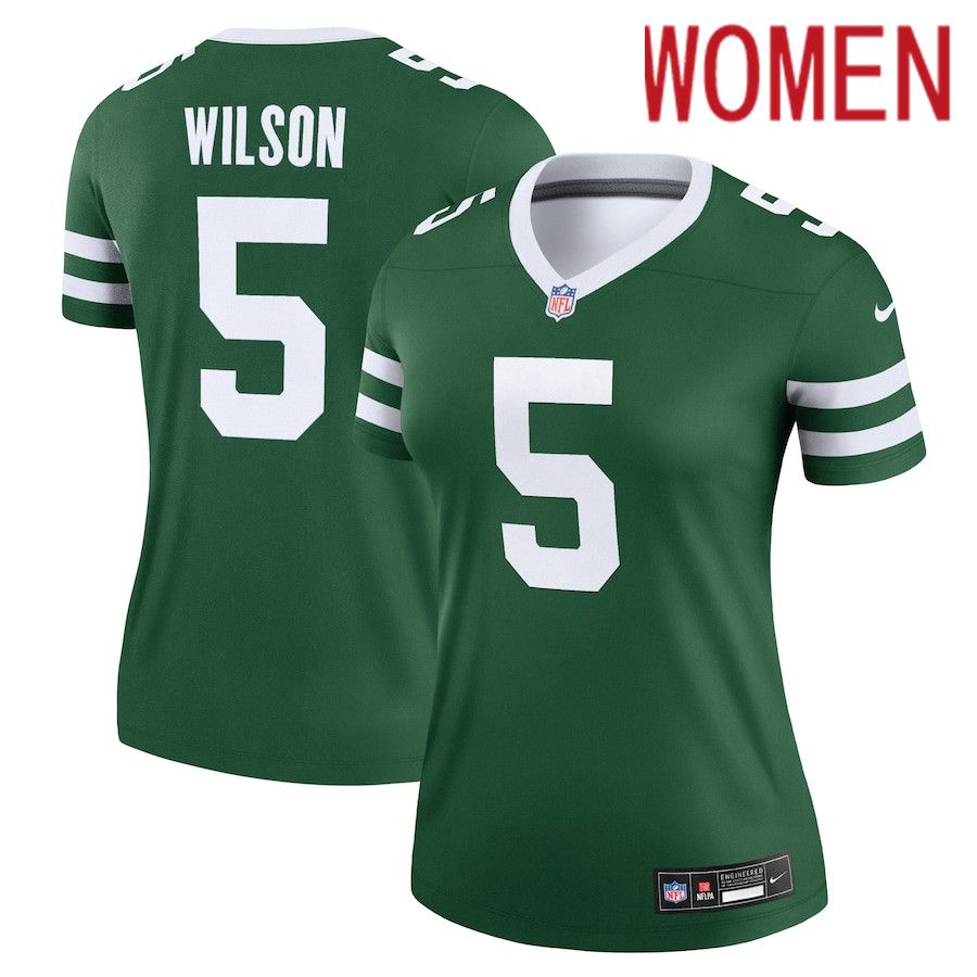 Women New York Jets 5 Garrett Wilson Nike Legacy Green Legend NFL Jersey